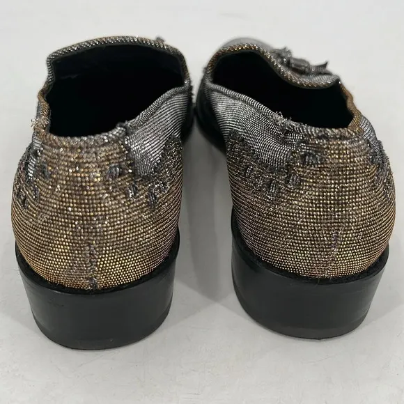 Stuart Weitzman Guy Thiing Tassel Loafers in Pyrite Nocturn - Size 6 1/2M