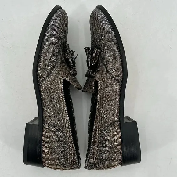 Stuart Weitzman Guy Thiing Tassel Loafers in Pyrite Nocturn - Size 6 1/2M