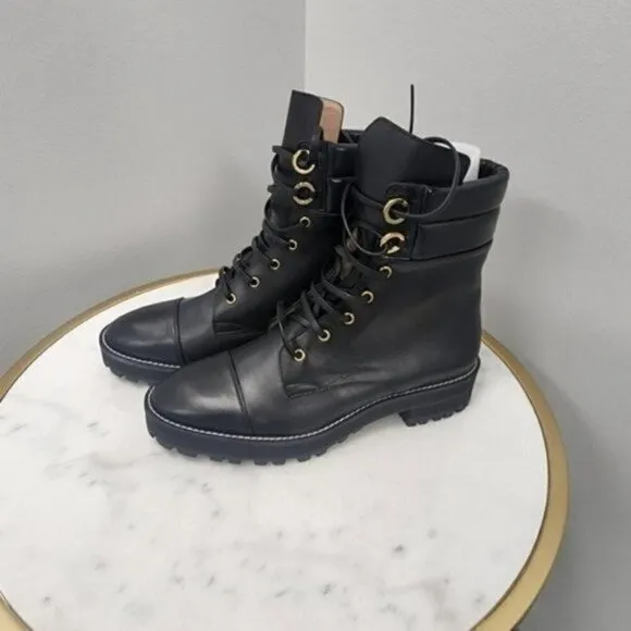 STUART WEITZMAN Lexy Leather Combat Boots Black Leather 9.5M