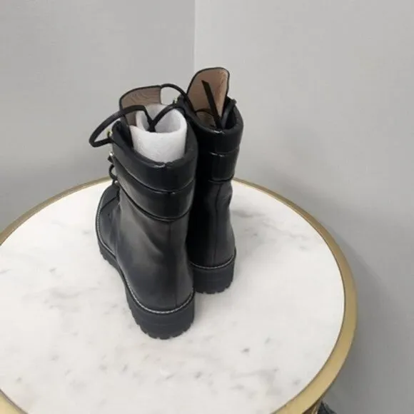 STUART WEITZMAN Lexy Leather Combat Boots Black Leather 9.5M