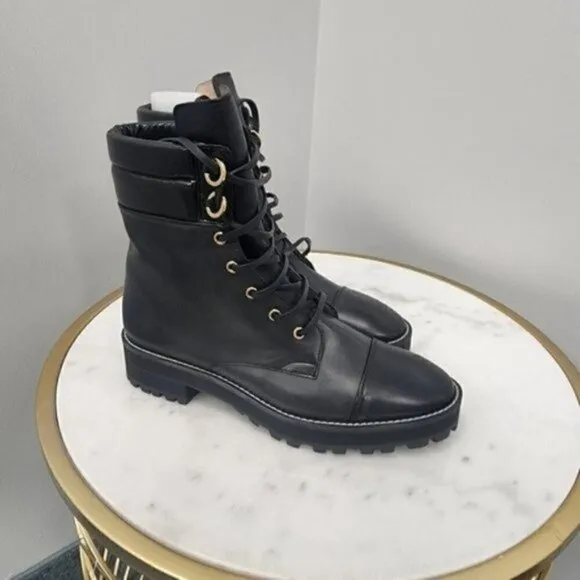 STUART WEITZMAN Lexy Leather Combat Boots Black Leather 9.5M