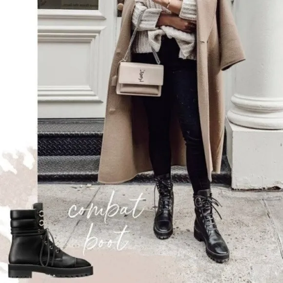 STUART WEITZMAN Lexy Leather Combat Boots Black Leather 9.5M