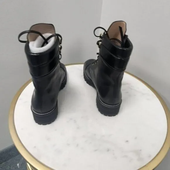 STUART WEITZMAN Lexy Leather Combat Boots Black Leather 9.5M