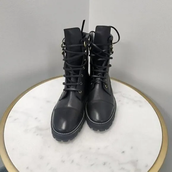 STUART WEITZMAN Lexy Leather Combat Boots Black Leather 9.5M