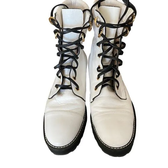 Stuart Weitzman Lexy Round Toe Leather Lace Up Moto Combat Ankle Boots size 8