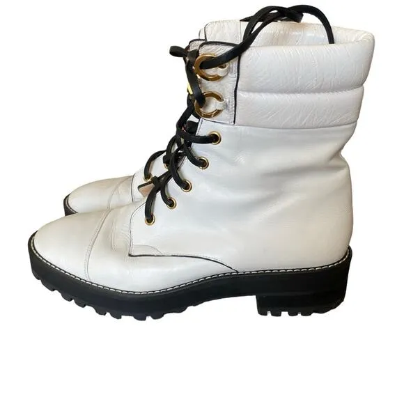 Stuart Weitzman Lexy Round Toe Leather Lace Up Moto Combat Ankle Boots size 8