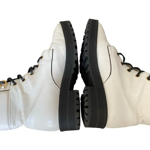 Stuart Weitzman Lexy Round Toe Leather Lace Up Moto Combat Ankle Boots size 8