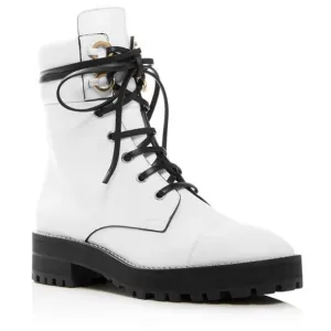 Stuart Weitzman Lexy Round Toe Leather Lace Up Moto Combat Ankle Boots size 8