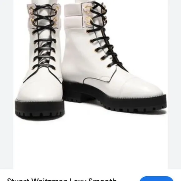 Stuart Weitzman Lexy Round Toe Leather Lace Up Moto Combat Ankle Boots size 8