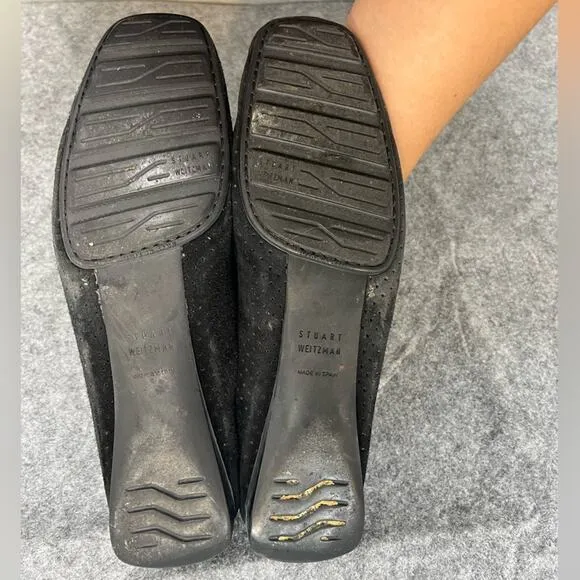 STUART WEITZMAN Loafers Women's 8.5 B Perforated Suede Chain Link