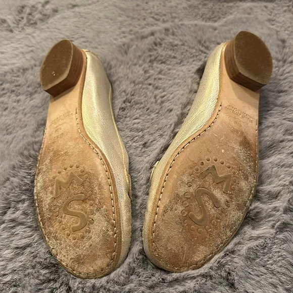 Stuart Weitzman Metallic Gold Driving Loafers, Large Rhinestone, Size 8 M