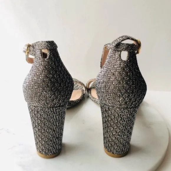 STUART WEITZMAN NEARLYNUDE Metallic Textured Platino Gold Heeled Sandals