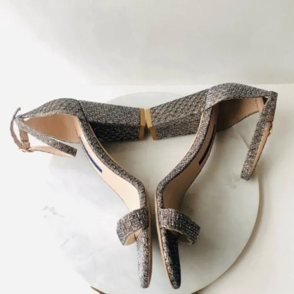 STUART WEITZMAN NEARLYNUDE Metallic Textured Platino Gold Heeled Sandals