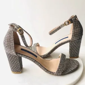 STUART WEITZMAN NEARLYNUDE Metallic Textured Platino Gold Heeled Sandals