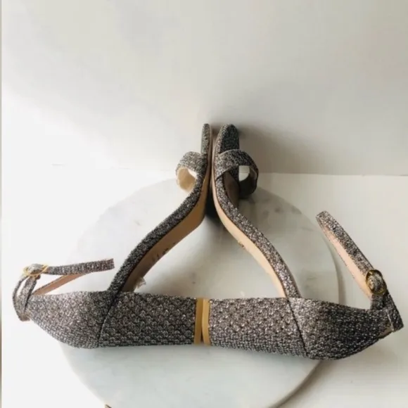 STUART WEITZMAN NEARLYNUDE Metallic Textured Platino Gold Heeled Sandals