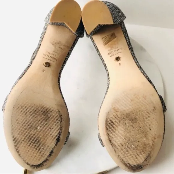 STUART WEITZMAN NEARLYNUDE Metallic Textured Platino Gold Heeled Sandals
