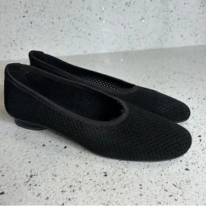 Stuart Weitzman Nicco Perforated Ultra Suede Slip On Black Ballet Flats​​​