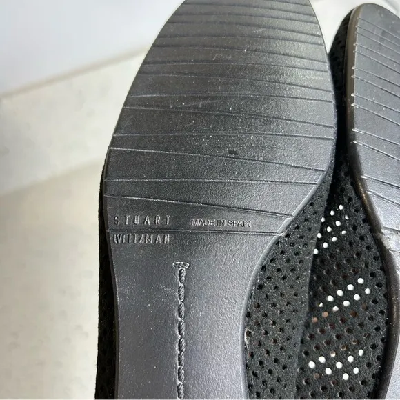 Stuart Weitzman Nicco Perforated Ultra Suede Slip On Black Ballet Flats​​​