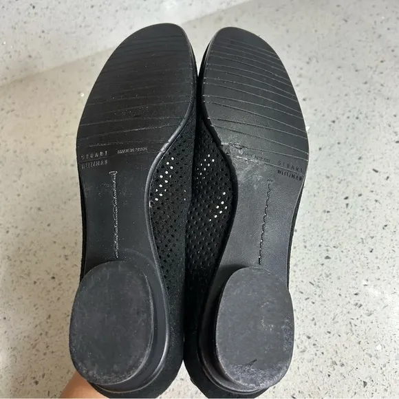 Stuart Weitzman Nicco Perforated Ultra Suede Slip On Black Ballet Flats​​​