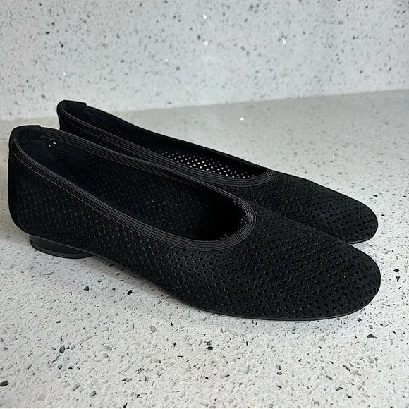 Stuart Weitzman Nicco Perforated Ultra Suede Slip On Black Ballet Flats​​​