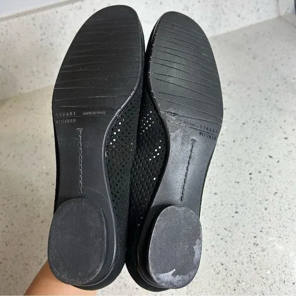 Stuart Weitzman Nicco Perforated Ultra Suede Slip On Black Ballet Flats​​​