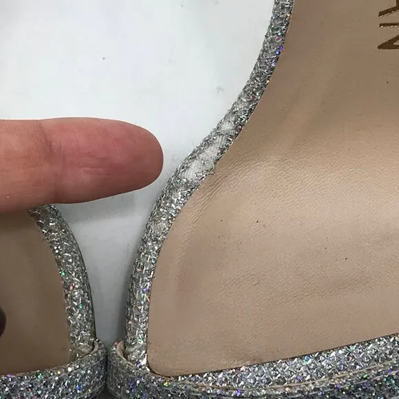 Stuart Weitzman Nudistcurve 100 High Heel Sandals 6 Ankle Strap Glitter Crystal