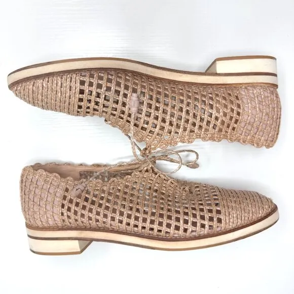 Stuart Weitzman Oxford Loafers Flats Womens 11 Beige Woven Twine Boho Preppy