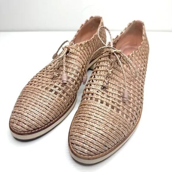 Stuart Weitzman Oxford Loafers Flats Womens 11 Beige Woven Twine Boho Preppy