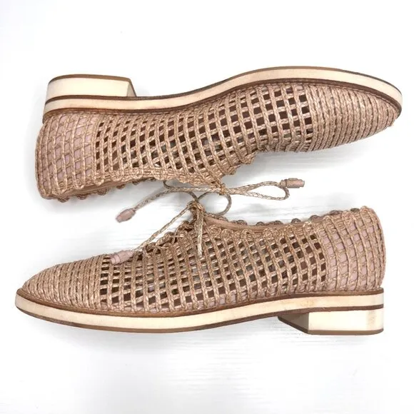Stuart Weitzman Oxford Loafers Flats Womens 11 Beige Woven Twine Boho Preppy