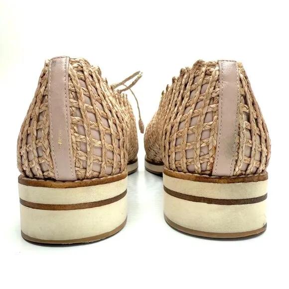 Stuart Weitzman Oxford Loafers Flats Womens 11 Beige Woven Twine Boho Preppy