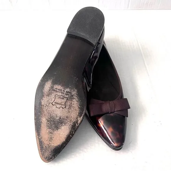 Stuart Weitzman Patent Leather Pointed Toe Tortoise Flats with bow 10 narrow