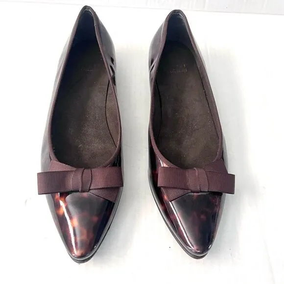 Stuart Weitzman Patent Leather Pointed Toe Tortoise Flats with bow 10 narrow