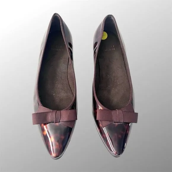 Stuart Weitzman Patent Leather Pointed Toe Tortoise Flats with bow 10 narrow