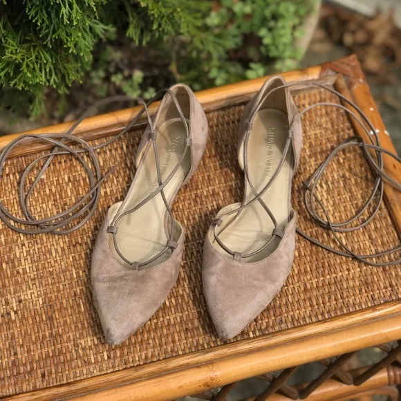 Stuart Weitzman Suede Gladiator Tie Up Flats