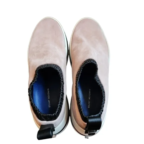 Stuart Weitzman Suede Sock Sneakers SW-612 Pull On Leather Platform