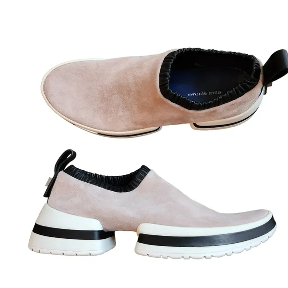 Stuart Weitzman Suede Sock Sneakers SW-612 Pull On Leather Platform