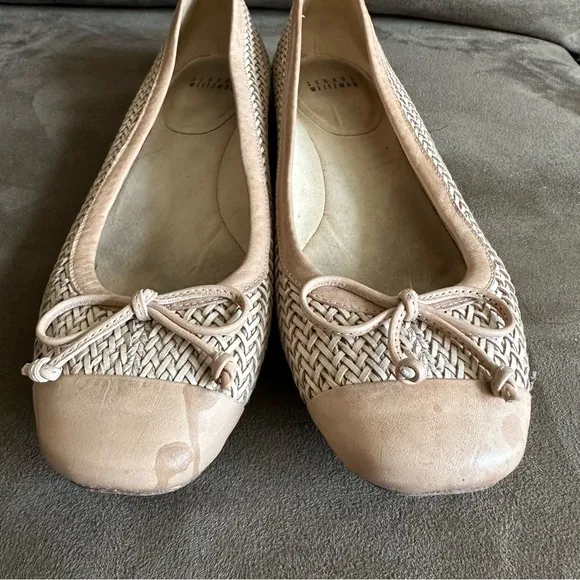 Stuart Weitzman Tan Cream Shoestring Ballet Flats