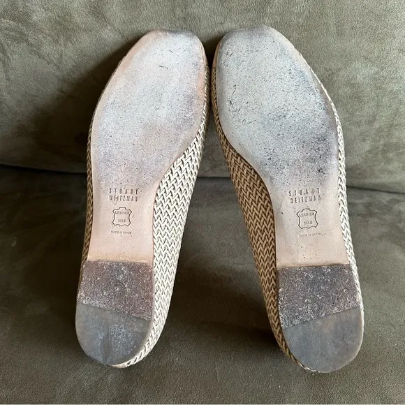 Stuart Weitzman Tan Cream Shoestring Ballet Flats