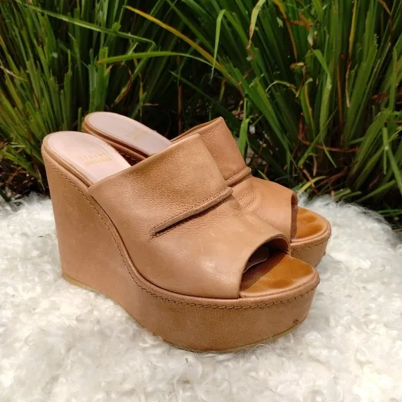 Stuart Weitzman Tan Nubuck Leather Slip On Mules Sandals 6.5