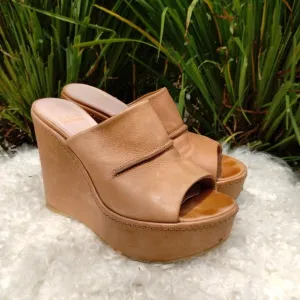 Stuart Weitzman Tan Nubuck Leather Slip On Mules Sandals 6.5