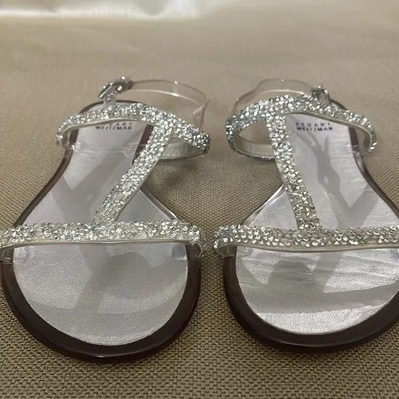 Stuart Weitzman Teezer Crystal Jelly T-Strap Sandals Size 40 US 9.5