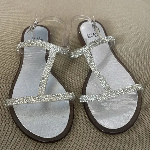 Stuart Weitzman Teezer Crystal Jelly T-Strap Sandals Size 40 US 9.5