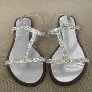Stuart Weitzman Teezer Crystal Jelly T-Strap Sandals Size 40 US 9.5