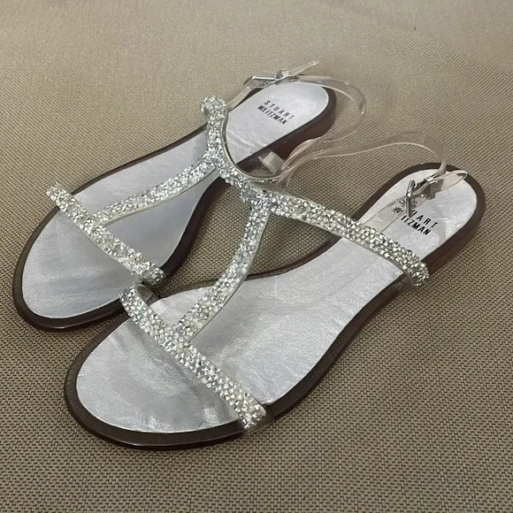 Stuart Weitzman Teezer Crystal Jelly T-Strap Sandals Size 40 US 9.5