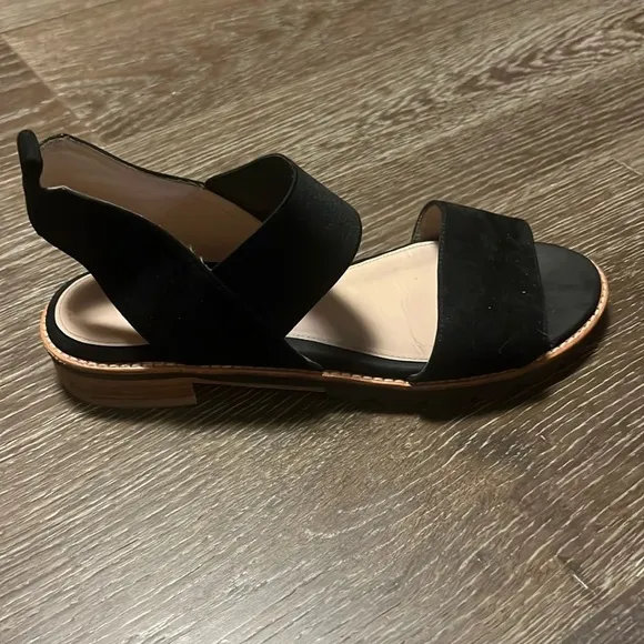 Stuart Weitzman Topical Black Suede Open Toe Ankle Strap Sandals in size 7.5