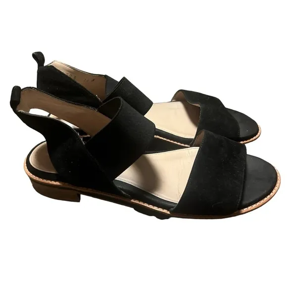 Stuart Weitzman Topical Black Suede Open Toe Ankle Strap Sandals in size 7.5