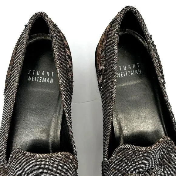 Stuart Weitzman Womens 7 Leather Colorblock Pattern Metallic Gold Silver Loafers
