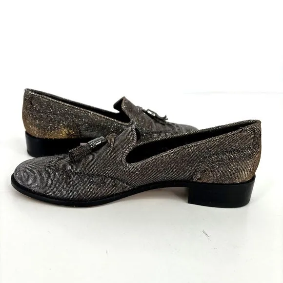 Stuart Weitzman Womens 7 Leather Colorblock Pattern Metallic Gold Silver Loafers