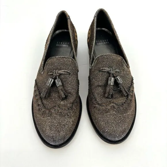 Stuart Weitzman Womens 7 Leather Colorblock Pattern Metallic Gold Silver Loafers