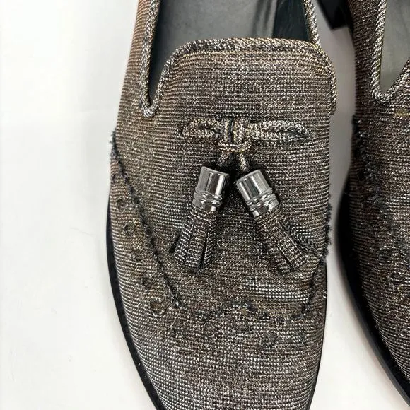Stuart Weitzman Womens 7 Leather Colorblock Pattern Metallic Gold Silver Loafers